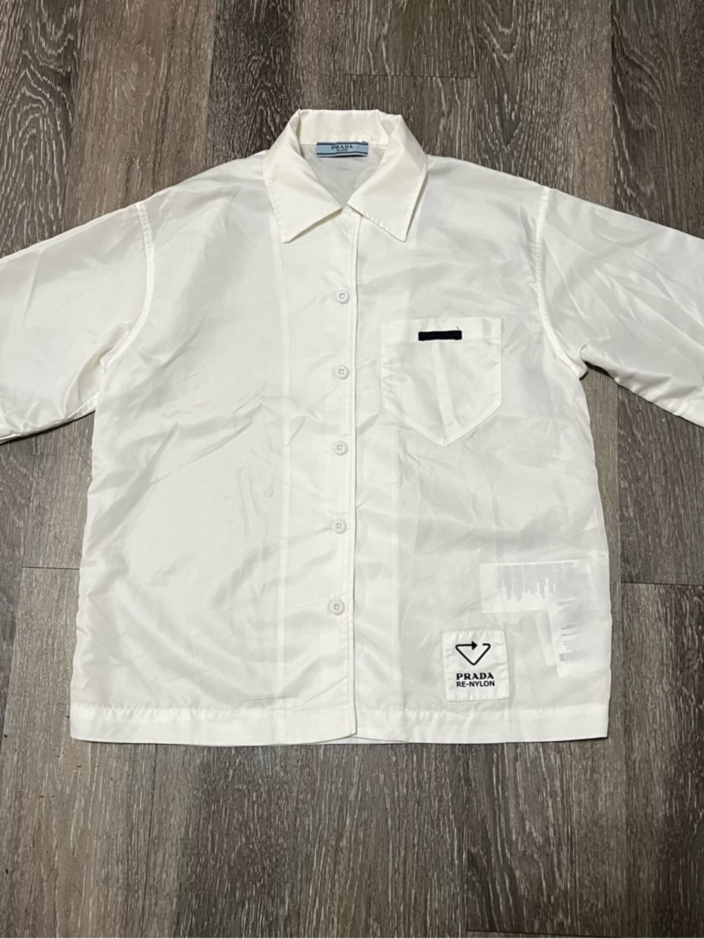 Prada Milano Re-Nylon Button Up Shirt Men’s 38 Large White Lightweight